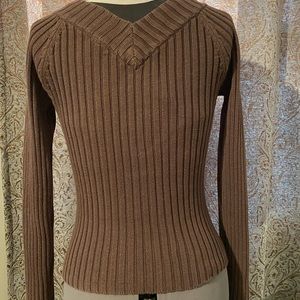 Moda International cable knit sweater, brown, medium.